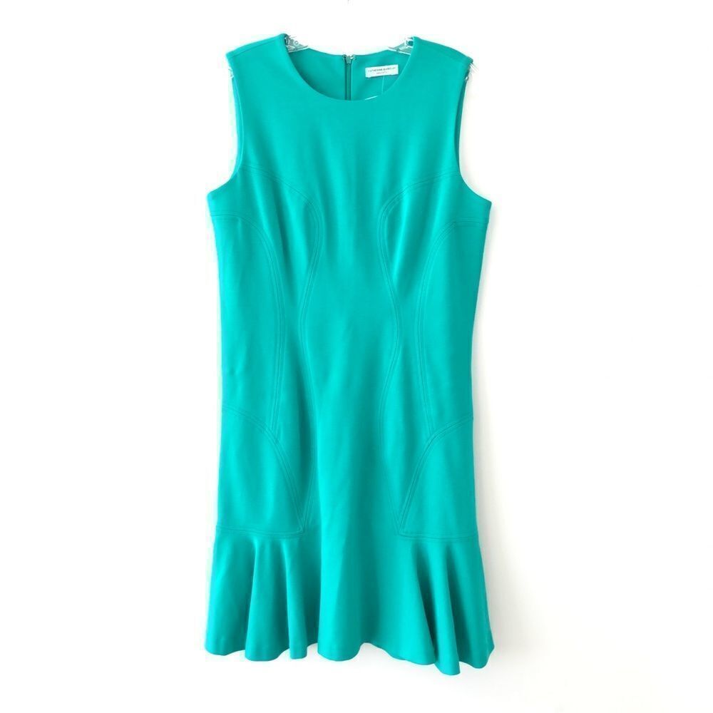 Katherine Barclay Sheath Dress With Ruffle Hem In Teal Green